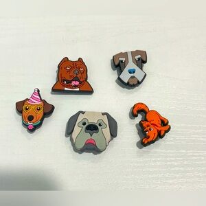 5 Croc Dog Shoe Charms NEW- pitbull, lab, schnauzer, dachshund & bulldog